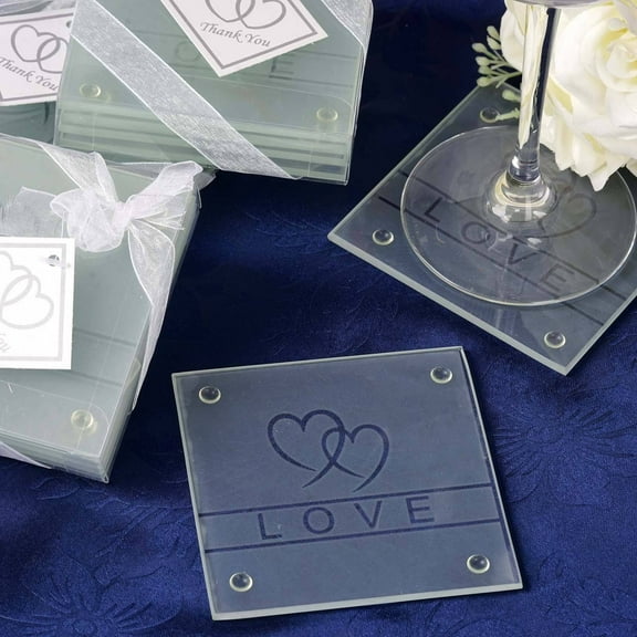Balsa Circle 4 Pieces Clear Heart Love Glass Coasters Gift Box Wedding Party Event Favors