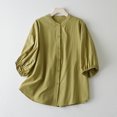 thumbnail image 2 of ATOYSOY Women's Workout Pullovers Loose Cotton Lined Shirts Casual Trendy Button Sewatshirts 3/4 Sleeve Blouses Spring Stand Collar Tops Tunic Fall Green Free Size, 2 of 9
