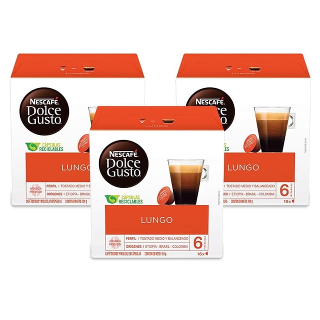 Nescafé Dolce Gusto, Lungo, Paquete de 3 Cubos con 16 Cápsulas cada uno