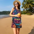 thumbnail image 3 of Fotbe Neon Graffiti Urban Art Vestido de Verano sin Mangas para Mujer – Vestido Midi Línea A, Estilo Camiseta Floral, Vestido Playero Casual y Fluido, 3 of 7