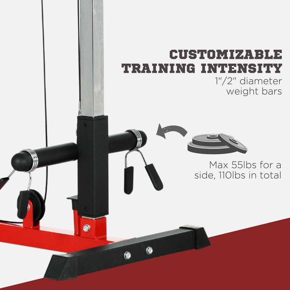 Spaco Cable Machine with High and Low Pulley Stations, Cable Row Machine with Adjustable Seat and Flip-Up Footplate, LAT Machine for Home Gym, Black