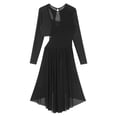 thumbnail image 6 of Doomiva Women Lyrical Dance Dress Long Sleeve Asymmetrical Hem Modern Contemporary Dance Dress Black M, 6 of 7