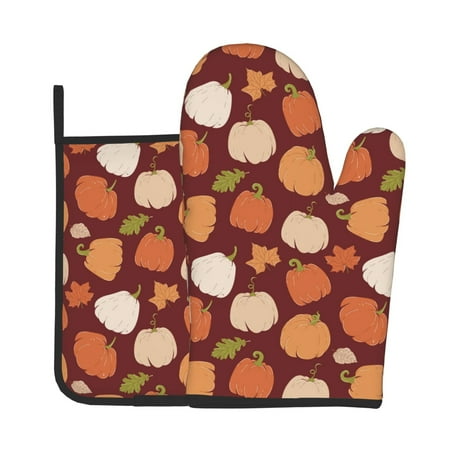 

Lukts Happy Thanksgiving Day Print Kitchen Heat-Resistant Gloves and Spacers 2pcs Set Suitable for Baking and Cooking