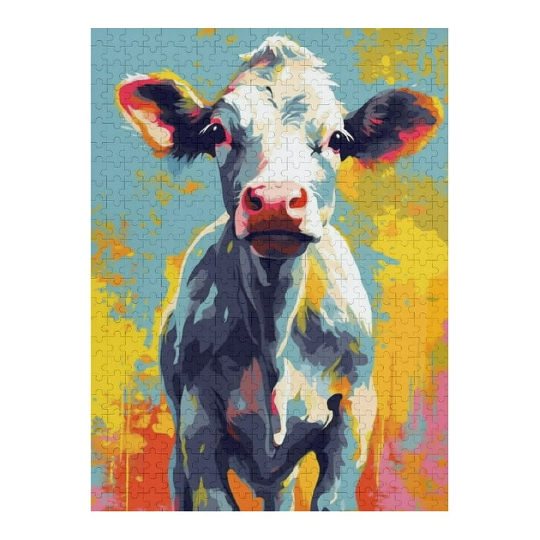 Onetech Animal Cow Art Oil Painting Canvas Wooden Jigsaw Puzzle
