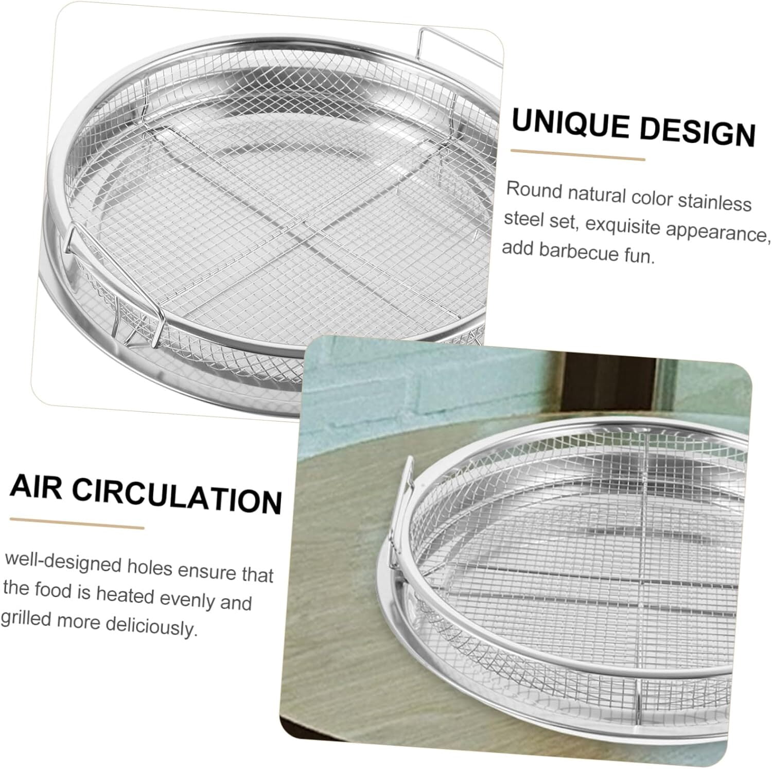 Air Fryer Basket for Oven 13", Round Silver Air Fryer Basket and Tray Stainless Steel Oven Air Fryer Pan Rack for Cooking Baking and Broiling