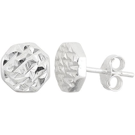 silver round stud earrings diamond sterling cut flat
