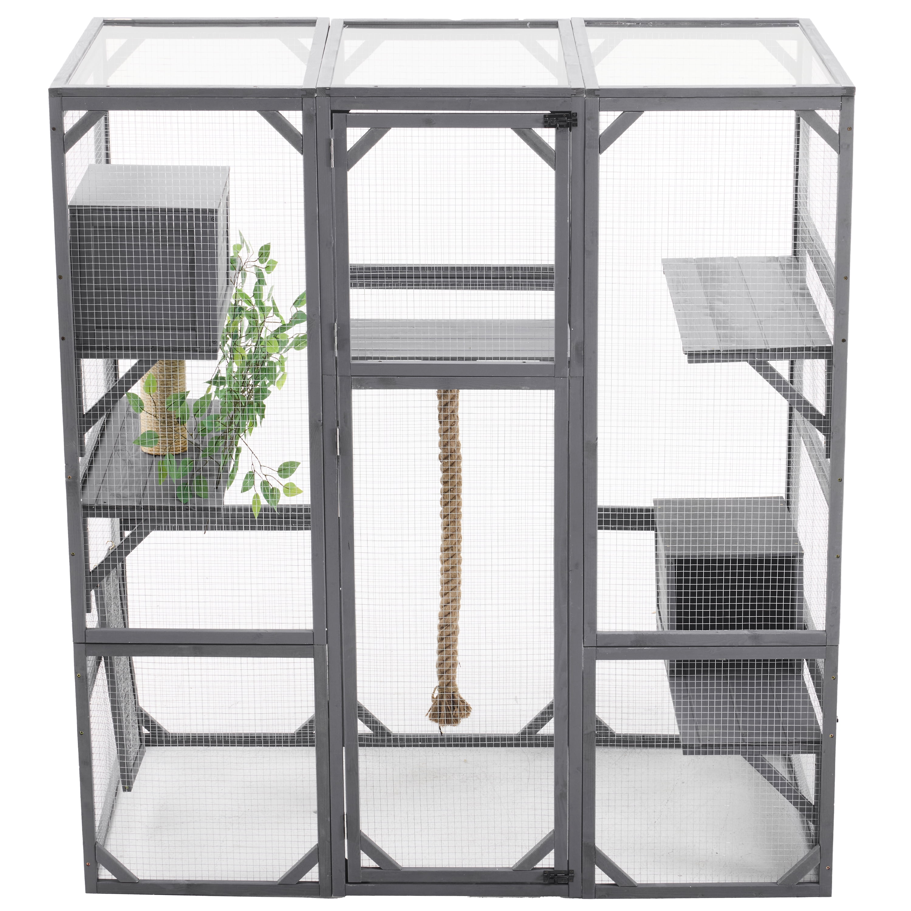 Segmart Grey Cat House Large, Weatherproof UV Proof Walk-in Wooden Cat Enclosure Large for Multiple Cats, Upgrade Luxury Cat Condo Cage Playpen with Sunshine Board, Dark Grey