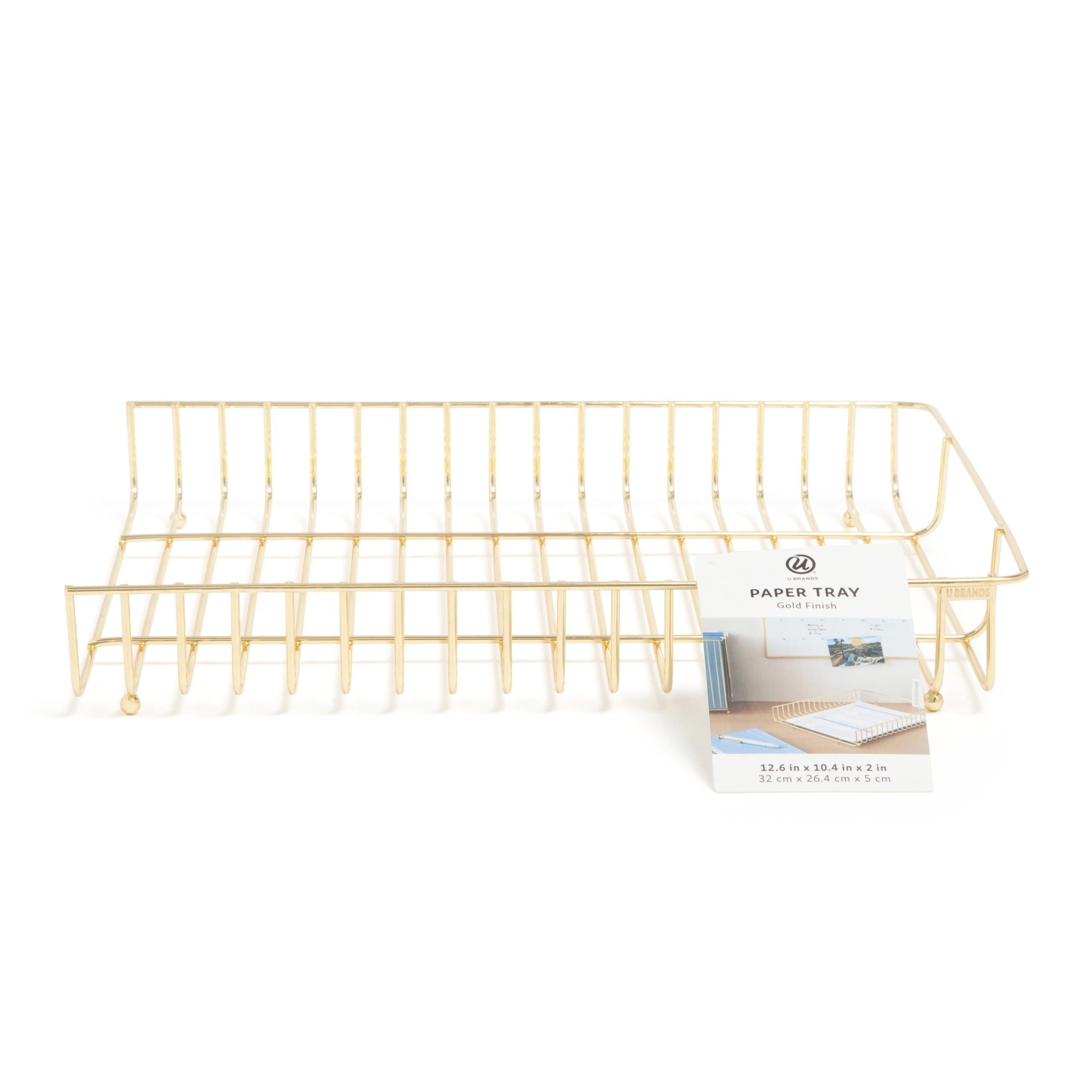 U Brands Bent Wire Paper Tray, 12.62 x 10.39 x 1.97 in., Gold