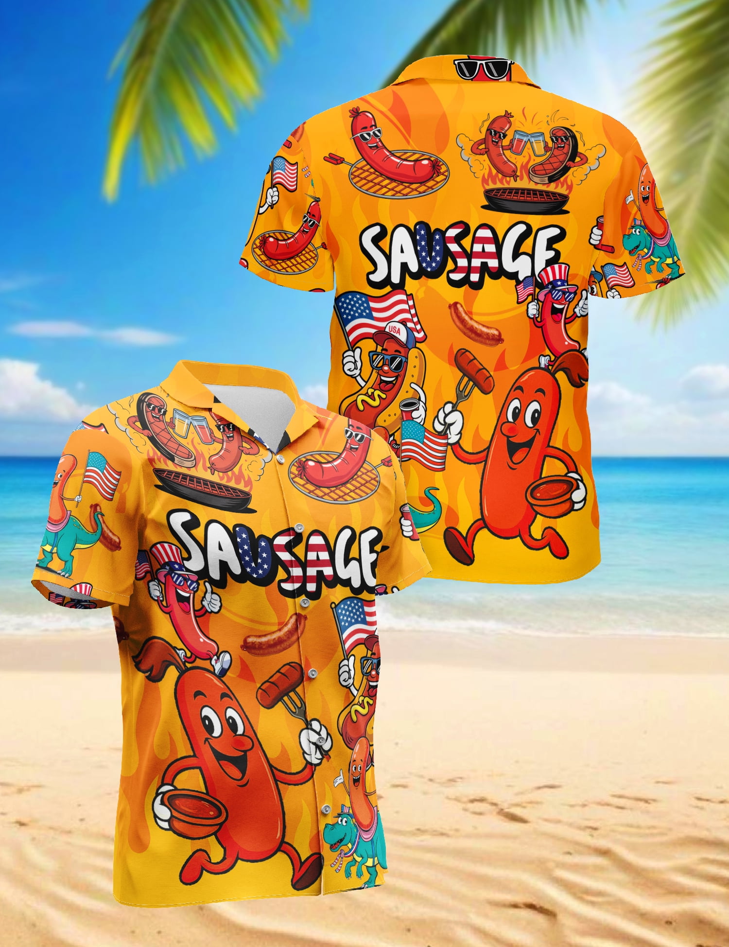 Men’s Yellow Cartoon Ducks Hawaiian Shirt – Retro Button Up, Funny Party Shirt, Polyester, Loose Fit - View #6
