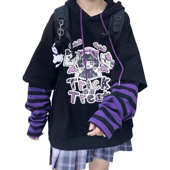 Womens Girls Japanese Style Hoodie Cute Pattern Print Sweatshirt Fashion Kawaii Anime Pullover