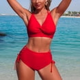 thumbnail image 6 of 2 Piece Bikini Sets for Women Built-in Padded Cups Criss Cross Twist Front High Waisted Bathing Suits Lace Up Side Tummy Control Flattering Swimwear, 6 of 8