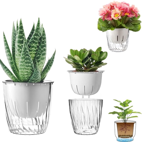 2 Pack 4" Self Watering Planter Pots,Tutuviw Clear Plant Pot for Indoor,Flower Pots Clear Bottom with Wick,Desktop Plant Pot Propagating Hydroponic for African Violet,Herbs,Home Decor