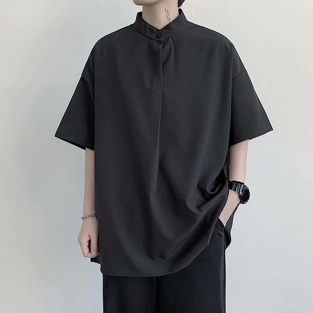 Camisa de manga corta para hombre moda informal tela ancha holgada seda de hielo cuello fino estilo japones para verano Walmart en linea