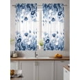 thumbnail image 2 of Navy Blue Flowers Tier Curtains 45 Inch Length, Sheer Curtains for Bedroom Living Room Window Summer Pastoral Botanical Rod Pocket Voile Drapes Kitchen Curtains Small Half Window 27.5"x45" 2 Panels, 2 of 6