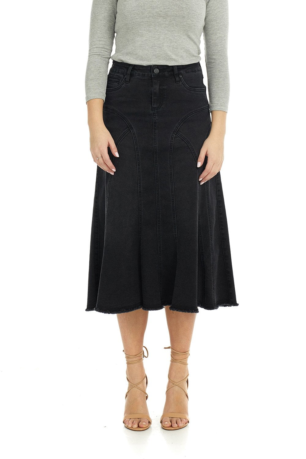 mid calf length denim skirts