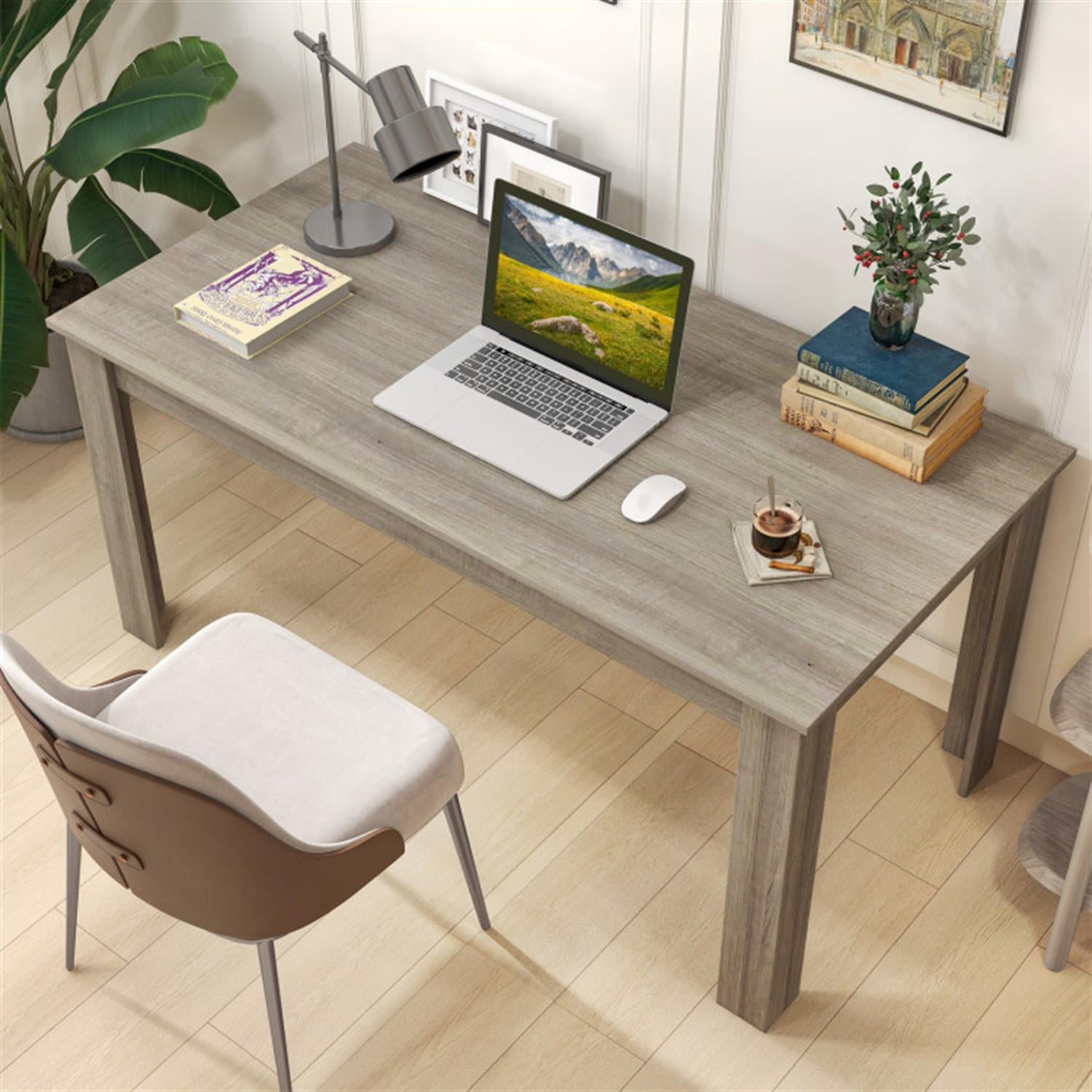 Demi Bonn 63" Modern Dining Kitchen Table for 6 People, Rectangular Dining Table Furniture for Kitchen, Dining Room, Dinette, Breakfast Nook, Light Gray