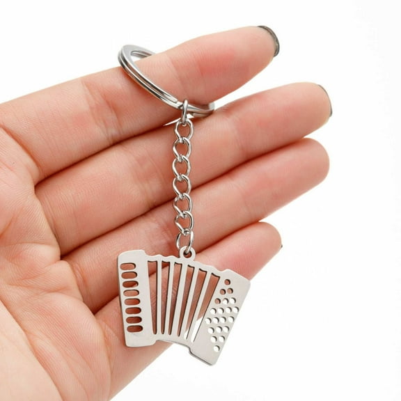 Stainless Steel Accordion Girl Keychain Cute Musical Pendant Bag Charm