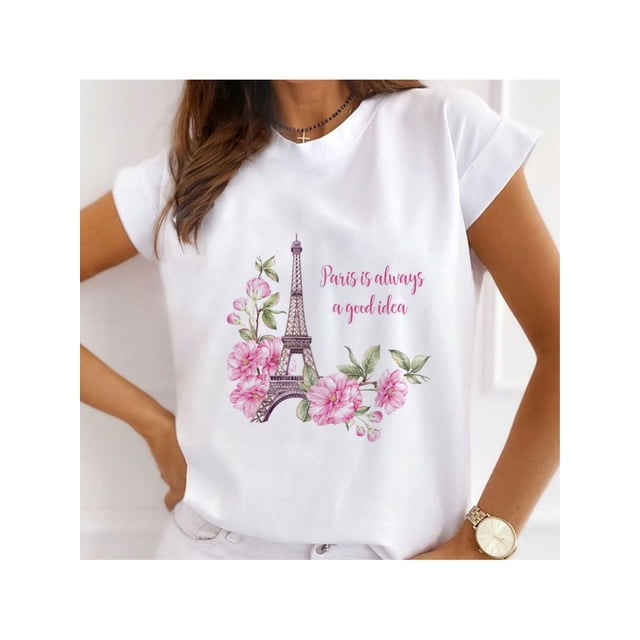 Stylish Women's Casual T-Shirt - Landscapes Print, Short Sleeve, Crew Neck, All Season Wear
