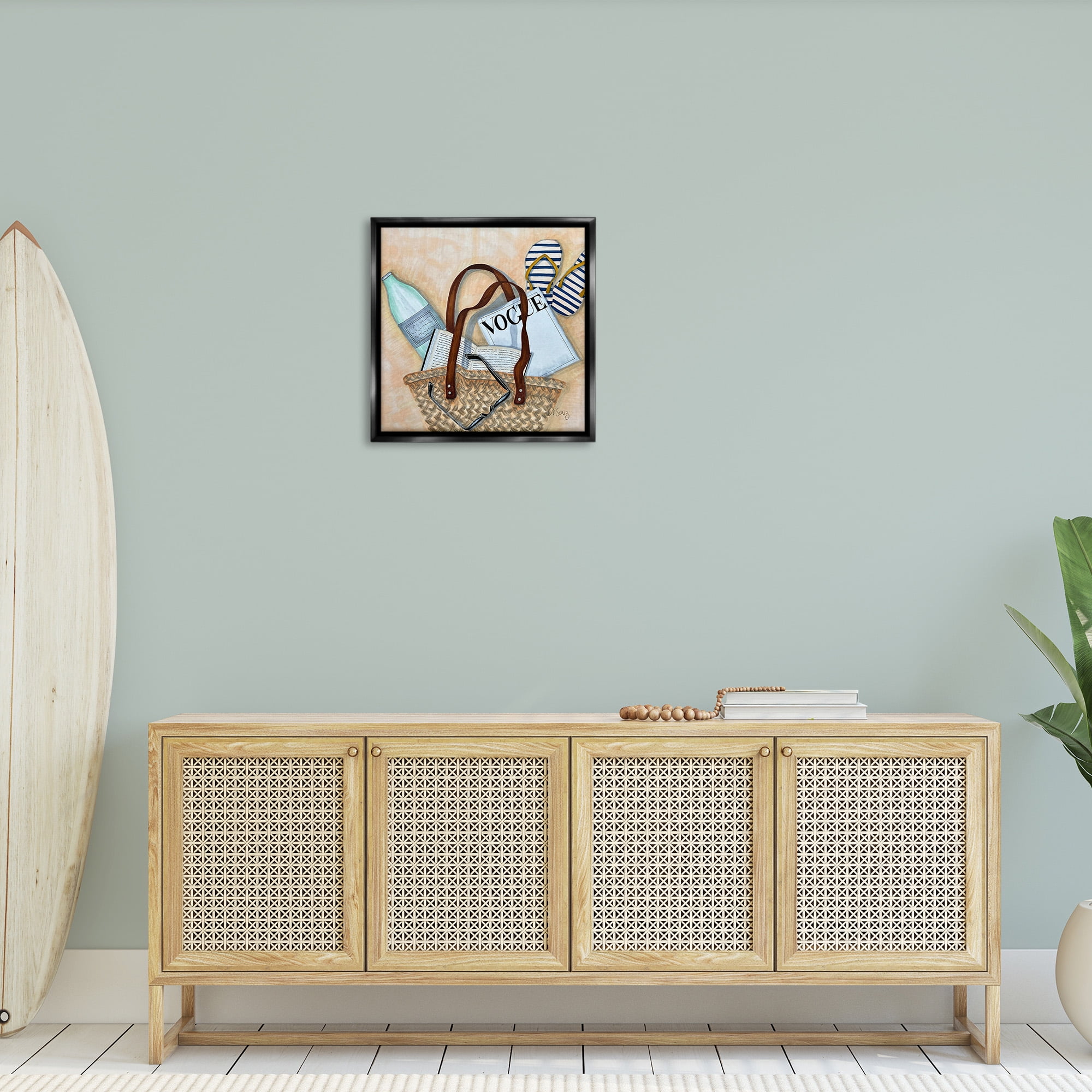 Stupell Industries Summer Beach Bag Beauty & Fashion Painting Black Floater Framed Canvas Art Print Wall Art, 25 x 25