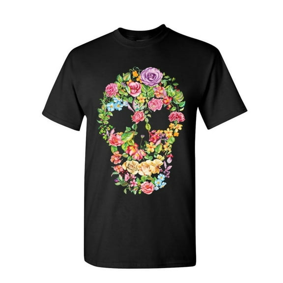 Tee Hunt Flower Skull T-Shirt Sugar Skull Calavera Dia de Los Muertos Mens Shirt