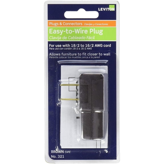 Leviton C20-00321-000 Polarized Easy Wire Plug, 125 V, 15 A, 2 P, 2 W, Brown