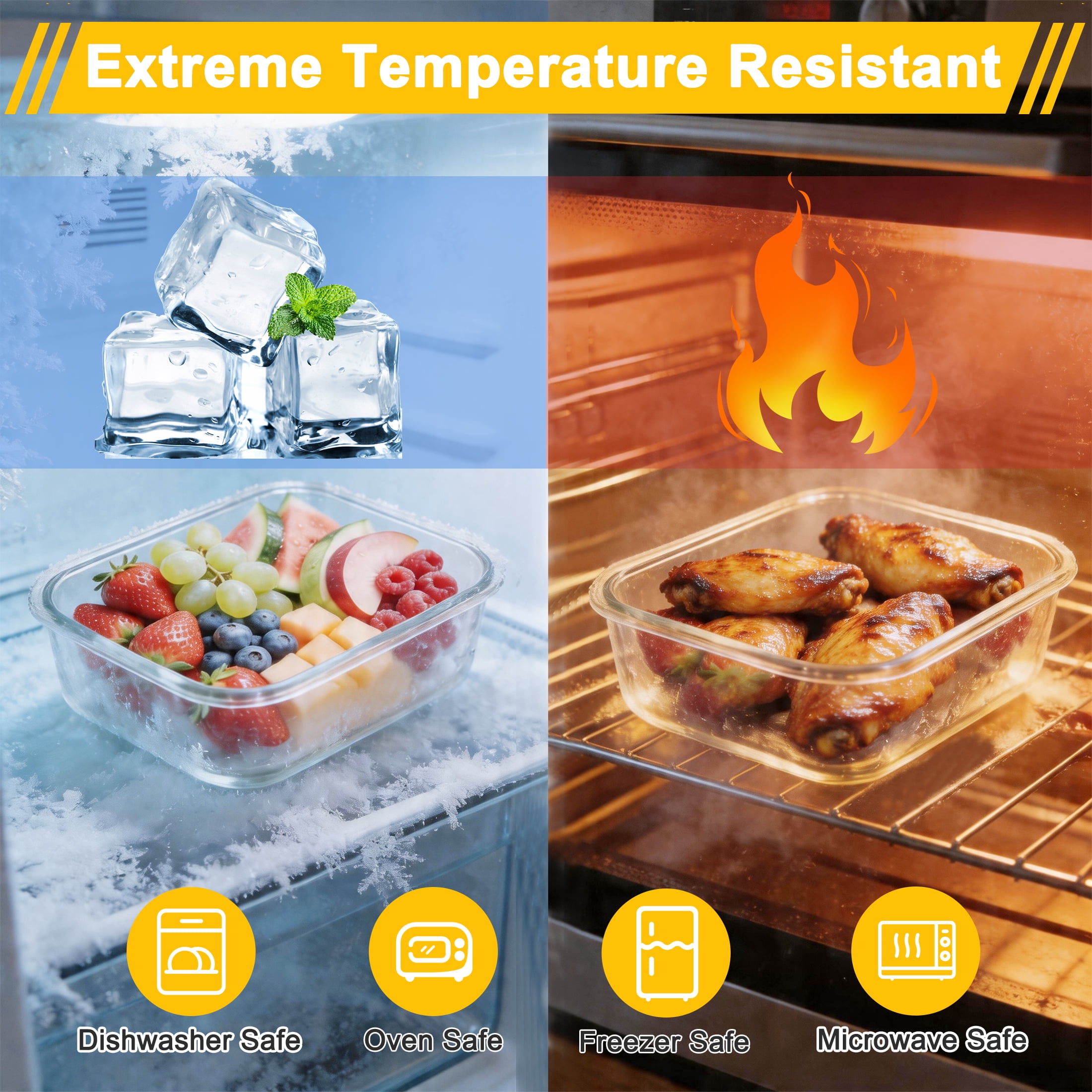 7 Pack Glass Food Storage Containers with Lids, Airtight Meal Prep Containers Glass, Lunch Box Microwave Safe, Tupperware Set, Oven Safe Bento Boxes