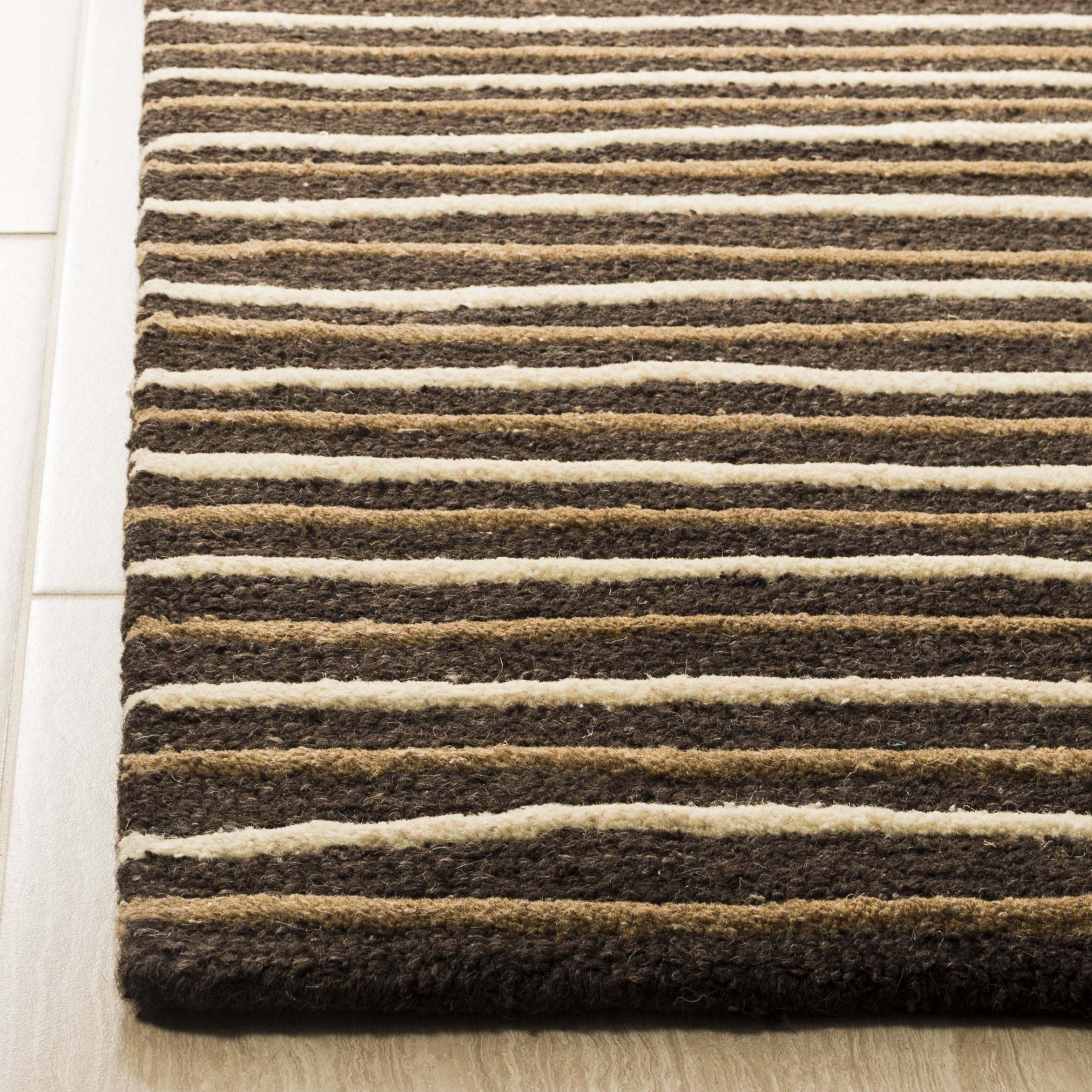 SAFAVIEH Martha Stewart Hand Drawn Stripe Area Rug, Tilled Soil Brown, 9'6" x 13'6"