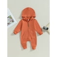 thumbnail image 2 of Bagilaanoe Newborn Baby Girl Boys Fall Hooded Jumpsuits Solid Color Long Sleeve Bodysuit 3M 6M 12M Infant Zip Up One Piece Romper, 2 of 8