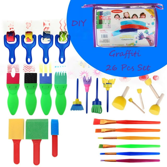 WSBDENLK 26 PCS Set Kids Early Learning Sponge Painting DIY Graffit Brushes Set Gifts Children Fall Savings Clearance