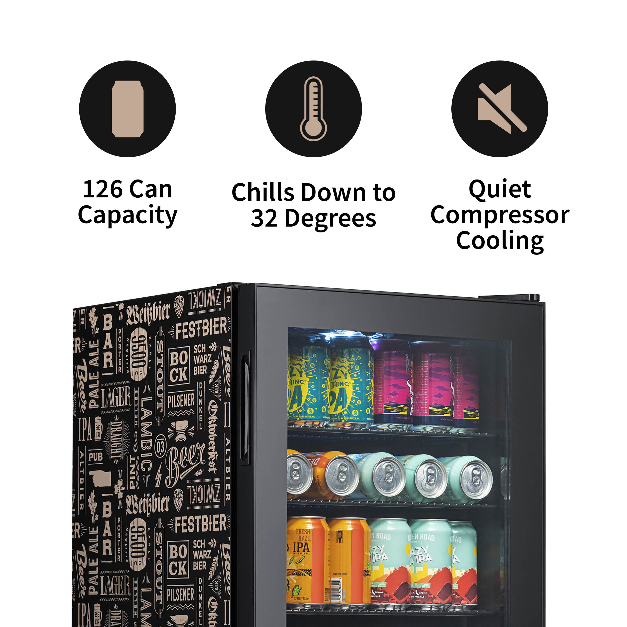 Newair Beverage Refrigerator Cooler |126 Cans Free Standing with Glass Door