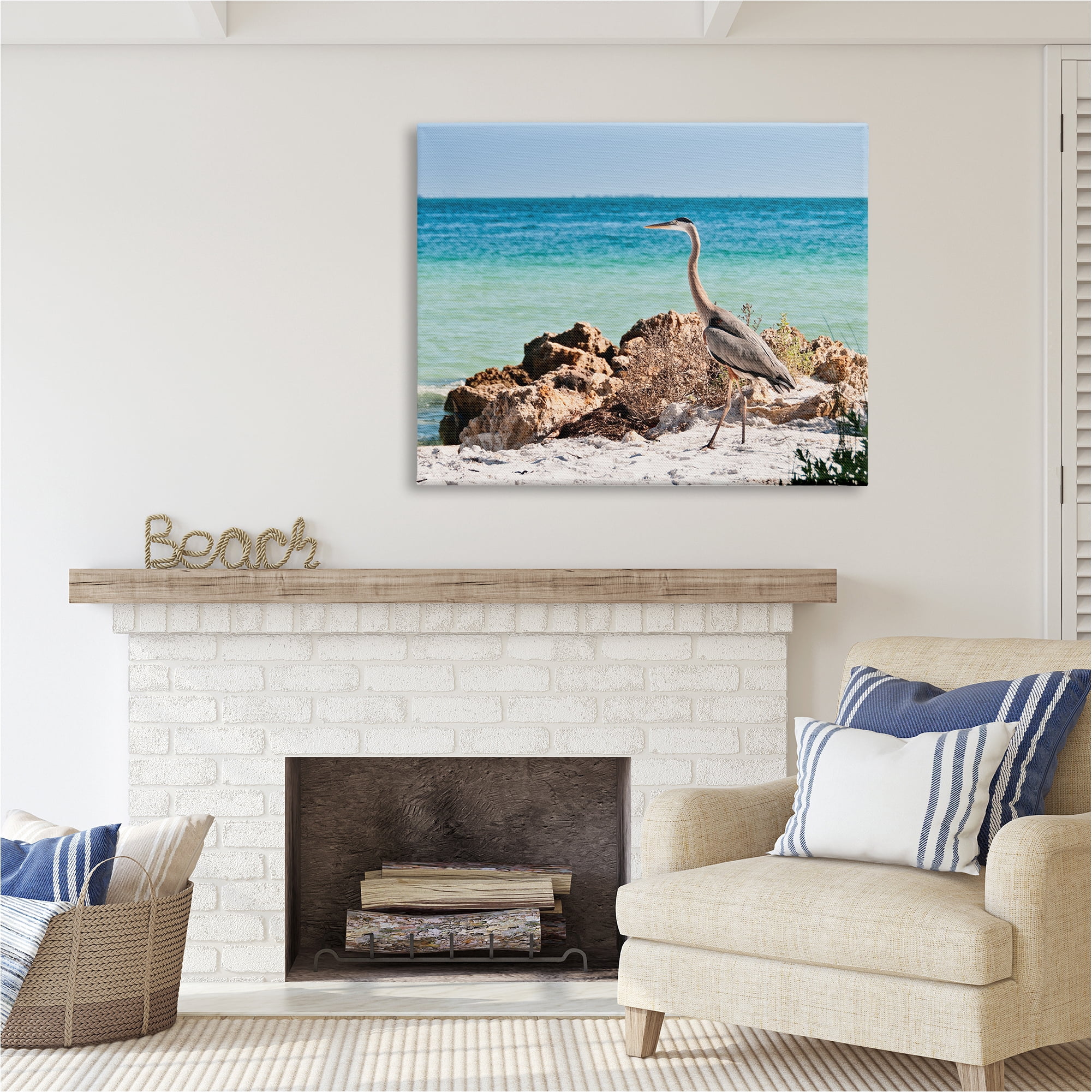 Stupell Industries Heron Watching Ocean Animals & Insects Photography Gallery Wrapped Canvas Art Print Wall Art, 48 x 36