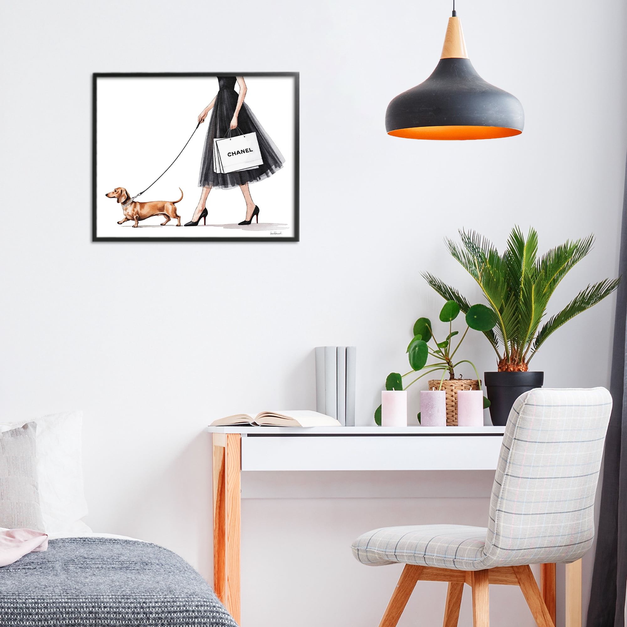 Stupell Industries Glam Dog Walking Black Framed Giclee Art, design by Amanda Greenwood