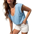 thumbnail image 4 of DYTTDG Women's Cap Sleeve Tank Top, Deep V Neck Loose Fit Top, Solid Color Summer Casual Tee, 4 of 8