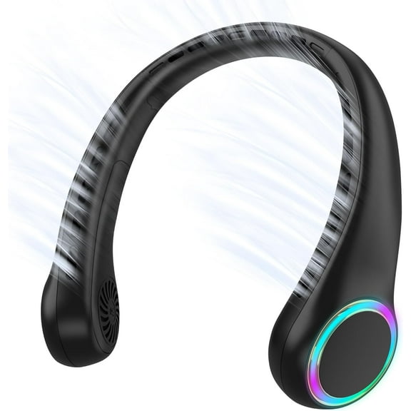 Portable Fan with 5-17H Lifespan, 4000mAh Neck fan air conditioner with 3 Adjustable Speeds and 64 Cool Lights, Rechargeable Neck Fan, Hands-Free Cooling fan for Summer