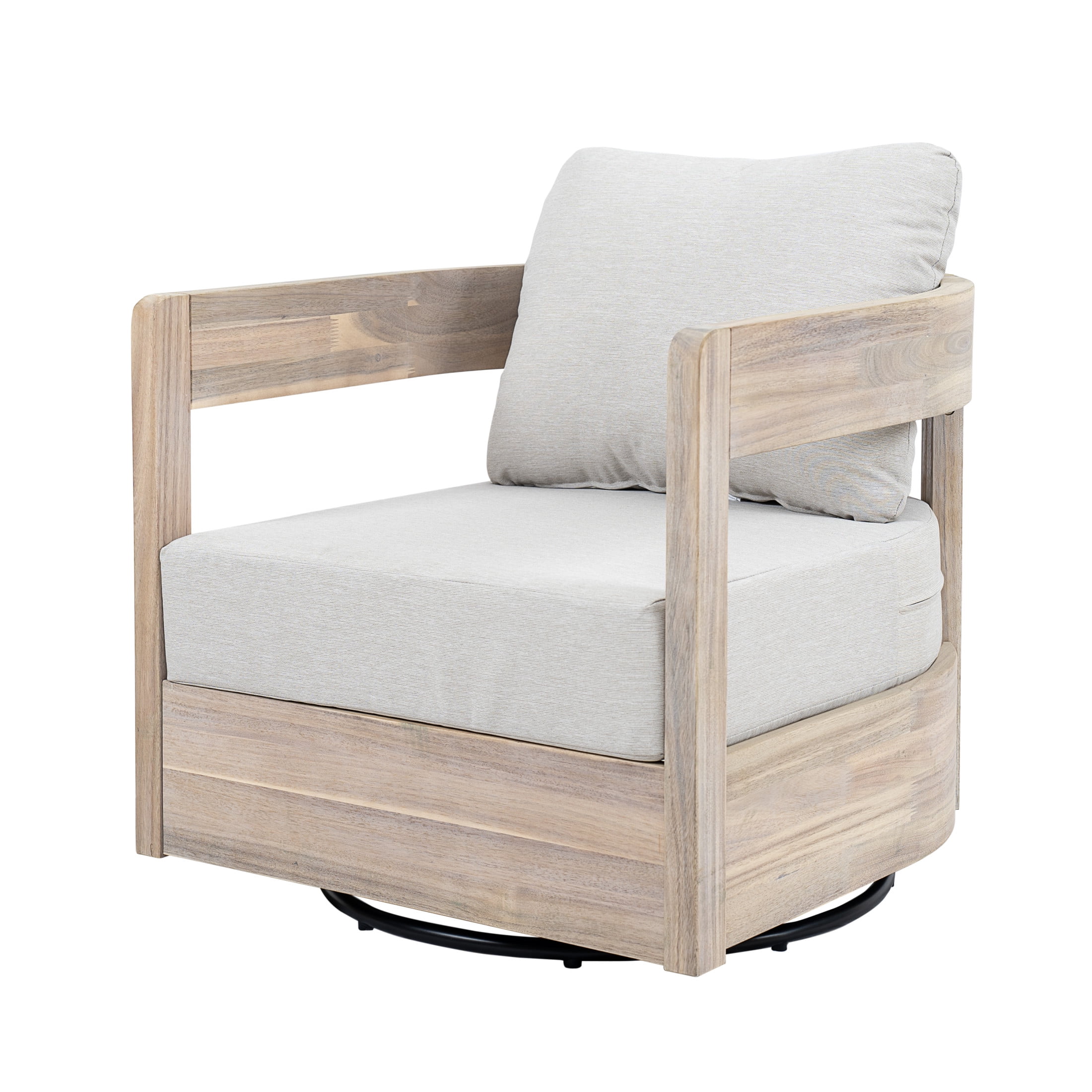 Christopher Knight Home 360° Outdoor Swivel Lounge Chair, Light White Wood Frame with Beige Cushion