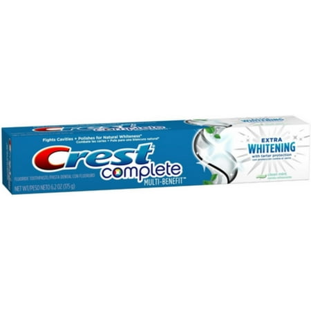 Crest Complete Multi-Benefit Fluoride Toothpaste, Extra Whitening, Tartar Protection, Mint (Pack of 4)