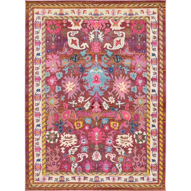 Unique Loom Medici Bohemian Floral Rug 8' x 11' Rectangle Multi/Fuchsia