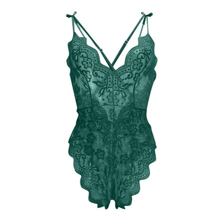 Women s Lace Bodysuit  Sexy Deep V-Neck Floral Lace Lingerie  Adjustable Straps  One Piece Sleepwear