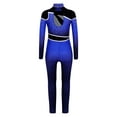 thumbnail image 4 of TiaoBug Kids Girls Sparkly Color Block Gymnastics Leotard Full Body Jumpsuit Long Sleeve Skating Bodysuit Blue 6, 4 of 7