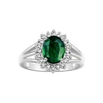 RYLOS Rings for Women Sterling Silver Ring Princess Diana Inspired 9X7MM Gemstone & Halo of  Diamonds Green Sapphire Jewelry for Women Size 8