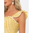 thumbnail image 5 of DARING DIVA Women's Gingham Peplum Square Neck Sleeveless Plaid Blouse L Yellow, 5 of 6
