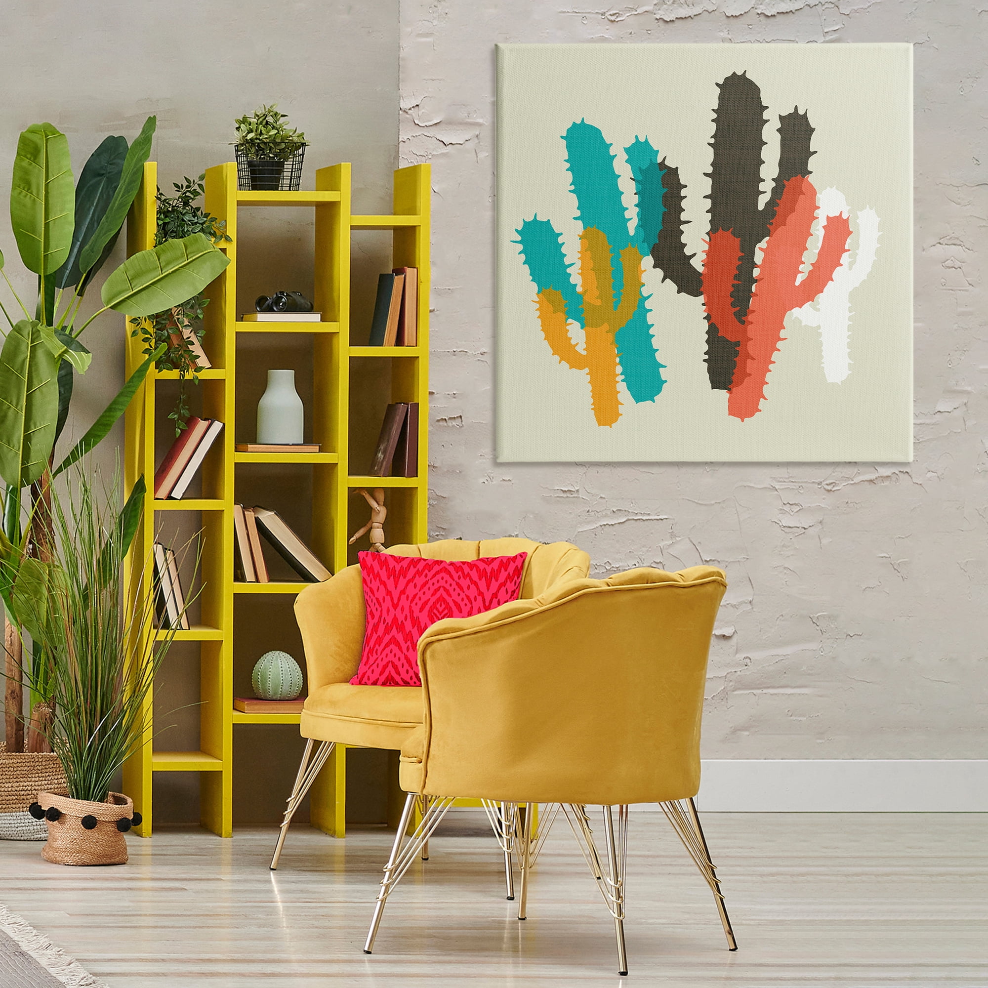 Stupell Industries Layered Bold Cacti Botanical & Floral Painting Gallery Wrapped Canvas Art Print Wall Art, 36 x 36