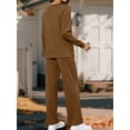 thumbnail image 5 of Women'S 2 Piece Lounge Sets Side Slit Outfits Wide Leg Tracksuit Comfy Loungewear Fashion Sweatsuit Brown XXXL, 5 of 9