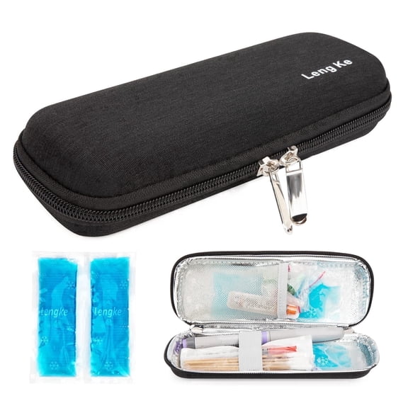 YOUSHARES Insulin Cooler Travel Case - EVA Diabetic Insulated Organizer Portable Cooling Case for Medication Cooling Insulation, Epi Pen Carrying Bag with 2 Ice Pack(Black)