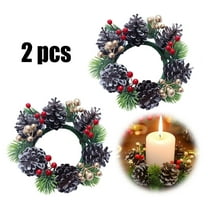KOYPTL Christmas Candle Rings Wreaths for Thanksgiving Wedding,Artificial Red Pines Cones Pines Branches Mini Garland for Cabinet Table Centerpieces Candle Holder Pillars Window Chair Wall Decoration