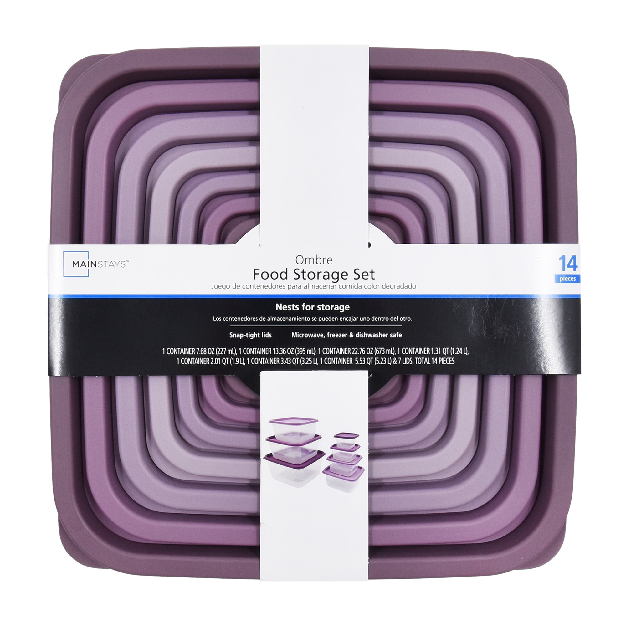 Mainstays 14 Piece Teal Plastic Food Storage Set, Purple Ombre, Ideal Use for Meal Prep and Batch Cooking