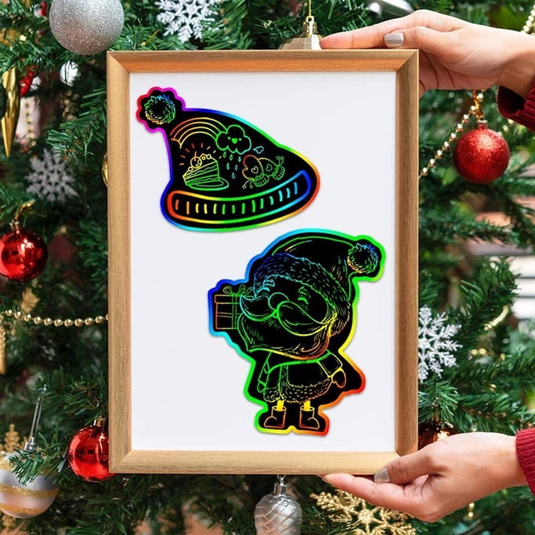 48 PCS Christmas Scratch Art Paper - DIY Ornament Crafts With Rainbow Colors & Strings 3 thumbnail image