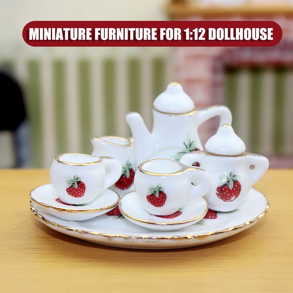 Coffee Pot Cup with Saucer Miniature for 1:12 Scale Dollhouse Gift 