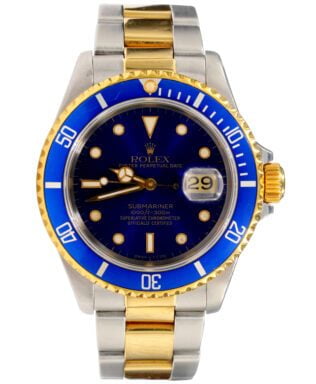 Pre-Owned Mens Rolex Two-Tone 18K/SS Submariner Watch Blue Dial 16613