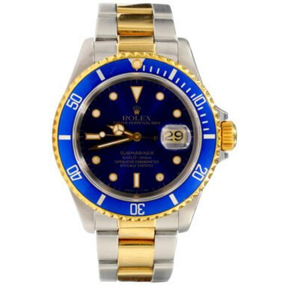 Pre-Owned Mens Rolex Two-Tone 18K/SS Submariner Watch Blue Dial 16613
